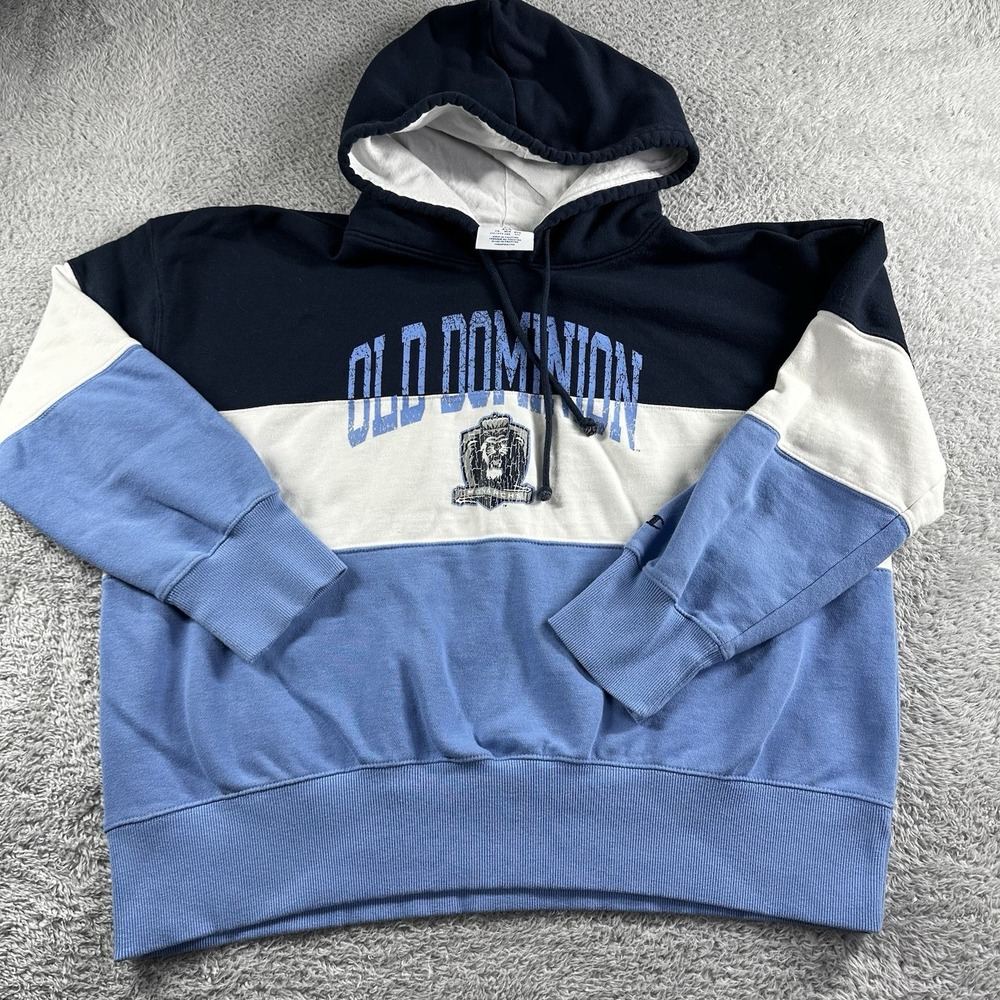 Old Dominon University Champion Hoodie Mens 2x Blue Color Block VA Norfolk